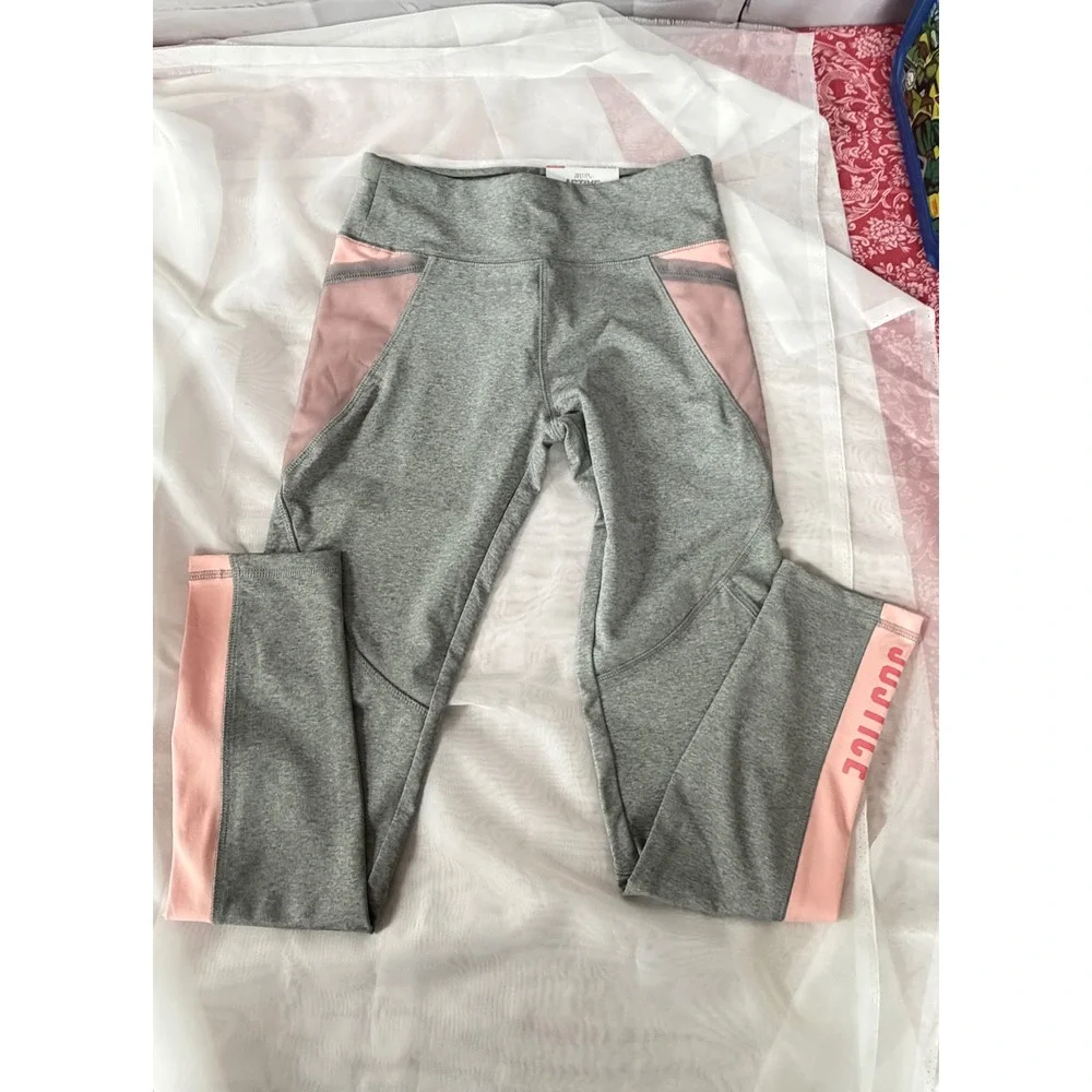 Justice Active Girls High Waist Leggings Gray Pink Mesh Athletic Pants 14/16 NWT